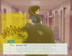 1girls actualbeef ass_bigger_than_head ass_bigger_than_torso big_ass big_butt blue_shirt class_of_'09 english_text fart fart_cloud fart_fetish farting female female_focus female_only gassy gassy_ass gassy_female looking_back nicole_(class_of_'09)
