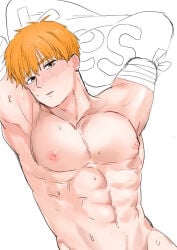 1boy abs amputated_arm amputee anime_style bandage bandaged_arm bandages blush blushing color colored digital_drawing_(artwork) digital_media_(artwork) gijinka ginger_hair handy_(htf) happy_tree_friends human humanized incomplete light-skinned_male light_skin male male_only missing_arm mondo_media naked naked_male nipples nude nude_male orange_eyes orange_hair pale-skinned_male pale_skin short_hair solo solo_male