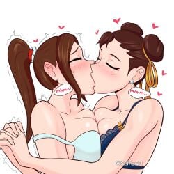 big_breasts blush breast_squish chun-li clevage fatal_fury girlfriends hearts hearts_around_head holding_hands king_of_fighters kiss kissing lesbian lesbian_couple lesbian_focus lingerie mai_shiranui making_out moaning passionate passionate_kiss seifortt snk street_fighter yuri