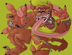 absurd_res action_pose alternative_fashion anthro balls baseball_cap black_claws black_eyes black_nose body_hair boxers_(clothing) bracelet chain claws clothing collar foreskin fuzzy genitals ginger_fur hairy_balls hairy_penis half-erect hat headgear headwear hi_res jewelry junkyard_(toxic_crusaders) lips long_tail long_tongue male musclegut muscular muscular_male necklace penis pink_foreskin pink_tongue pose punk purple_lips ravuer sharp_teeth shirt silly_pose smile solo tail tank_top teeth tongue topwear torn_clothing toxic_crusaders underwear
