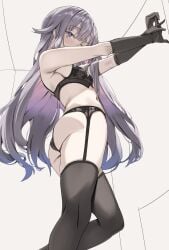 2026 ass blush dressing elbow_gloves female female_focus female_only garter_straps gloves hololive hololive_english hololive_english_-advent- koseki_bijou light-skinned_female light_skin lingerie lingerie_only long_hair petite petite_body petite_female purple_hair savior4429 solo solo_female solo_focus standing