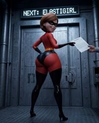 agency arrogant arrogant_female ass ass_focus bet_condition big_ass big_ass_(female) big_ass_cheeks bodysuit brown_eyes brown_hair brunette bunker camera challenge challenge_accepted chamber confident contract curves curvy_female curvy_figure curvy_hips elastigirl entering eye_contact facility guard hand_on_hip handing_over helen_parr highheels huge_ass looking_at_viewer looking_back looking_back_at_viewer posing posing_for_picture posing_for_the_viewer red_clothing reporter round_ass round_butt science science_experiment sexy sexy_body superhero superhero_costume superheroine test_subject tight_clothes tight_clothing tight_fit turning_around turning_head underground voluptuous wide_hips wide_thighs