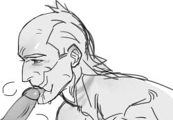 1boy 2026 black_and_white blush blush_lines blushing cecil_stedman cock dick erect_penis erection gay gay_male gay_sex hair invincible invincible_(comics) invincible_(tv_series) light-skinned_male light_skin male male_only open_eyes open_mouth oral oral_sex penis scar sex simple_background tongue tongue_out white_background white_hair yaoi
