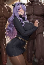 1girl 2boys abs ai_generated alternate_costume artist_name ass belt black_skirt black_sweater blush boy_sandwich breasts camilla_(fire_emblem) clothed_female_nude_male clothing completely_nude contemporary curvy dark-skinned_male dark_penis dark_skin duxvector erection eyeshadow female fire_emblem fire_emblem_fates flaccid from_side grin group_sex hair_over_one_eye hand_on_another's_stomach head_out_of_frame hetero horns huge_ass huge_breasts huge_penis interracial large_breasts large_penis large_testicles lips lipstick long_hair long_sleeves looking_at_viewer makeup male miniskirt mmf_threesome multiple_boys muscle muscular muscular_male nail_polish nipples nude office_lady one_eye_covered out_of_frame pantyhose parted_lips patreon_username pectorals pencil_skirt penis penis_on_ass penis_size_difference pink_lips purple_eyes purple_eyeshadow purple_hair purple_lips purple_nails ribbed_sweater skirt smile solo_focus sweat sweater teeth testicles thick_thighs thighs threesome tiara turtleneck turtleneck_sweater veins veiny_penis very_dark_skin wavy_hair wide_hips yaoi