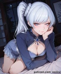absurd_res ai_generated alternate_version_at_source alternate_version_available anime anime_girl anime_screencap anime_style bangs bed bedroom bedroom_eyes cute cute_face dark_background female female_focus hi_res high_heels highres indoor indoors indoors_sex inside long_hair looking_at_viewer looking_pleasured night on_stomach ozziru patreon ponytail rwby seductive seductive_eyes seductive_look seductive_pose self_upload sexy sexy_body sexy_female sexy_pose side_ponytail solo solo_female solo_focus submissive submissive_female uncensored weiss_schnee white_hair