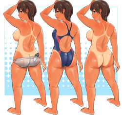 1girls 584175 ass clothed/nude female female_only original original_character see-through see-through_swimsuit short_hair_female solo_female speedo speedo_only swim_briefs swimwear tanline