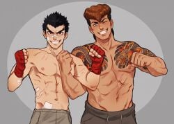 flexing ishimaru_kiyotaka kiyotaka_ishimaru male male_only mondo_oowada oowada_mondo smiling_at_viewer toned_body toned_male two-tone_hair