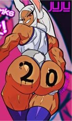 ass_bigger_than_head ass_focus ass_lift badjujuarts big_ass dark-skinned_female edit hand_on_ass huge_ass leotard looking_back milestone_celebration mirko miruko muscular_female paint paint_on_ass paint_on_body rumi_usagiyama showing_off smiling thick_thighs third-party_edit