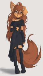 2026 apogee apogee_(tinygaypirate) black_clothing brown_eyes brown_fur brown_hair cute dog_ears dog_girl ear_piercing furry long_hair looking_at_viewer sfw tagme tail tinygaypirate
