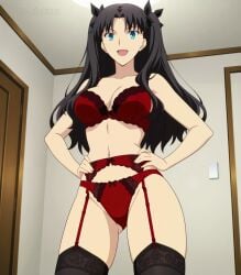 black_hair black_hair_female black_socks blue_eyes blue_eyes_female bra curvy_body curvy_female enjoying fate/stay_night fate_(series) front_view grabbing_waist hands_on_own_waist happy_female hot_female kneesocks lingerie long_hair long_hair_female looking_at_viewer medium_boobs medium_breasts medium_tits panties pov red_bra red_panties remastered rin_tohsaka sexy sexy_body sexy_female sexy_pose socks socks_and_heels thick_legs thick_thighs tohsaka_rin twintails type-moon upscaled waist_grab young young_female young_girl younger_female younger_girl