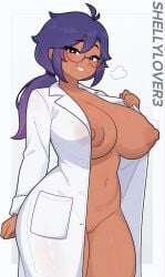 1girls ai_generated big_ass big_breasts brawl_stars coat completely_nude glasses nipples pussy rosa_(brawl_stars) round_glasses solo thick_thighs white_coat