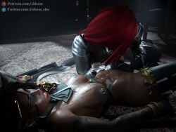 1futa 1girls 3d 3d_animation animated dark_skinned_futa edging fellatio futanari katarina_du_couteau league_of_legends red_hair samira_(league_of_legends) sucking tagme video