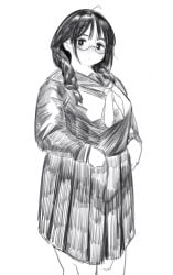alternate_version b45ui big_ass big_breasts blushing_at_viewer bulging_belly chubby chubby_cheeks glasses hands_on_skirt long_skirt looking_at_viewer nimo nimo22 school_uniform thick_arms thick_thighs