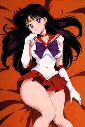 ai_generated ass bed bed_sheet belly_button belly_button_visible_through_clothing big_ass big_ass_(female) big_butt big_butt_(female) bishoujo_senshi_sailor_moon black_hair black_hair_female clothed clothed_female earrings gloves horny horny_female hot_female long_hair long_hair_female magical_girl medium_boobs medium_breasts medium_tits pov pretty pretty_face pretty_girl purple_eyes purple_eyes_female purple_hair purple_hair_female red_skirt rei_hino sailor_mars sailor_uniform sexy sexy_body sexy_female sexy_pose shiny_legs shiny_skin skirt smiling smiling_at_viewer thick_legs thick_thighs tiara upscaled