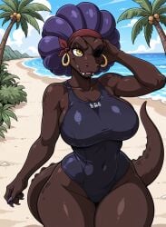 1girls 2026 4_fingers afro ai_generated anthro beach big_breasts blue_hair blue_one-piece_swimsuit blue_sky breasts brown_body brown_scales busty child_bearing_hips civitai claws crocodilian curvaceous curvy curvy_body curvy_female curvy_figure day donkey_kong_(series) earrings enormous_breasts eyelashes eyepatch fangs female female_focus female_only finger_claws furry gigantic_breasts glistening glistening_arms glistening_body glistening_breasts glistening_legs glistening_scales glistening_tail glistening_thighs gold_earrings hand_behind_head headband hi_res hoop_earrings hourglass_figure hourglass_figured_female huge_breasts huge_hips huge_thighs illustrious_(stable_diffusion) kremling large_breasts long_tail massive_breasts nintendo ocean one-piece_swimsuit original_character outside palm_tree pirate pirate_girl purple_claws qneez reptile rompy_(lordstevie) scalie sea seaside sharp_teeth smile snout solo solo_focus spiked_tail stable_diffusion teeth thick_thighs thunder_thighs voluptuous voluptuous_anthro voluptuous_female wide_hipped_anthro wide_hipped_female wide_hips yellow_eyes