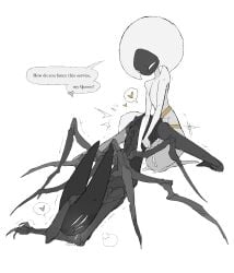 2026 6_eyes 8_arms absurd_res all_fours alternate_form anal anal_penetration anthro anthro_penetrated arachnid arthropod biped black_body blush bodily_fluids breath dialogue digital_drawing_(artwork) digital_media_(artwork) drooling duo empty_eyes english_text female female/female female_penetrated female_penetrating female_penetrating_female female_penetrating_male genital_fluids heart_symbol hi_res hollow_knight:_silksong hollow_knight_(franchise) hornet_(hollow_knight) humanoid humanoid_on_anthro humanoid_penetrating humanoid_penetrating_anthro justdog kneeling lace_(hollow_knight:_silksong) male male/female male_penetrated mouthless multi_arm multi_eye multi_limb nude object_in_ass pegging penetration saliva sex sex_toy sex_toy_in_ass sex_toy_insertion simple_background speech_bubble strapon strapon_in_pussy strapon_sex talking_to_another talking_to_partner team_cherry text three-quarter_view toying_partner vaginal_fluids white_background white_body white_eyes