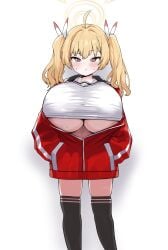 1girl big_breasts blonde_hair blue_archive huge_breasts lit long_hair solo solo_female thighhighs yoshimi_(blue_archive)