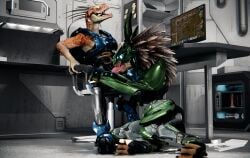 3_fingers 3_toes 3d_(artwork) alien animal_genitalia animal_penis anthro anthro_on_anthro anthro_penetrated anthro_penetrating anthro_penetrating_anthro appliance arceronth armor avian beverage_can bodily_fluids brown_body brown_feathers colored cor_zan cum cum_from_mouth cum_in_mouth cum_inside digital_media_(artwork) digitigrade duo electronics eyes_closed face_covered factorio feather_hair feathers feet fellatio female female_penetrated fingers fridge full_armor genital_fluids genital_slit genitals glowing glowing_eyes halo_(series) hand_on_chest hand_on_knee hand_on_leg headgear helmet hi_res ibie'shan intraspecies kig-yar kitchen_appliance knot knotted_penis looking_pleasured male male/female male_penetrating male_penetrating_female microsoft minifridge monitor oral penetration penile penis penis_in_mouth penis_poking_out penis_through_fly pseudo_hair quill_hair reptile scales scalie sex sharp_teeth sitting t'loaki t'vaoan tan_body tan_scales teeth toes white_eyes wube_software xbox_game_studios