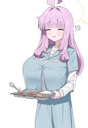 1girl big_breasts blue_archive blush halo huge_breasts kaya_(blue_archive) lit long_hair prison_uniform prisoner solo solo_female spine