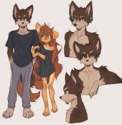 1boy1girl 2026 apogee apogee_(tinygaypirate) brown_eyes brown_fur brown_hair cute dog_ears dog_girl ear_piercing furry legs long_hair sfw tagme tinygaypirate