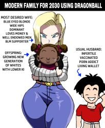 android_18 bbc big_thighs blm blonde_hair blondeandthicc blue_eyes bnwo caption cheating cheating_(relationship) cheating_wife cuckold curvy_figure dark-skinned_male dragon_ball dragon_ball_z family grumpy holding_baby krillin netorare ntr raceplay replacement sexy_body snowbunny thick_thighs wide_hips