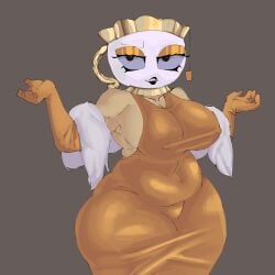1female 1girls armpit_hair armpits belly_bulge big_ass big_breasts big_thighs breasts_focus chubby chubby_female dandy's_world dandys_world dress dressed dynamic_pose elegant elegant_dress gold_(metal) hoequinox insult lipstick makeup milf milf_body mommy mommy_kink mommy_milkers nipple_outline nipples_visible_through_clothing object_head older_female roblox roblox_game teagan_(dandy's_world) thight_clothing tight_fit