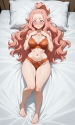 1girl 1girls ai_generated bed big_breasts blush blushing bra breasts cute embarrassed embarrassed_female etra-chan_saw! female female_only fit fit_female full_body hands_above_breasts hourglass_figure hourglass_figured_female lingerie lingerie_bra lingerie_only lingerie_panties looking_down more_at_source on_back on_bed panties part_of_a_set perfect_body pink_eyes pink_hair solo solo_female sweat sweatdrop tattoo tattoo_on_arm tattoo_on_chest tattooed_arm tattoos youtube yuri_(etra-chan_saw!)