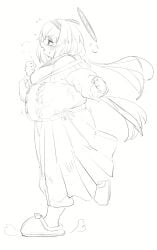 b45ui blue_archive bulging_belly chubby_cheeks exhausted fat nimo nimo22 overweight panting running slippers thick_arms thick_thighs ui_(blue_archive) undersized_clothes