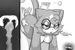 animal_humanoid bodily_fluids breasts cum cum_in_vagina cum_inside cum_while_penetrated duo eyewear felid felid_humanoid feline female genital_fluids genitals glasses heart_eyes heart_symbol humanoid humanoid_genitalia internal katty_namelessseal male male/female mammal mammal_humanoid monochrome namelessseal onomatopoeia penetration signature sound_effects text vaginal vaginal_penetration