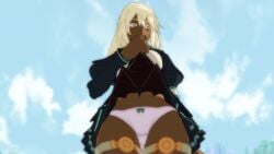 1girls 3d blonde_hair dark-skinned_female dark_skin female guilty_gear guilty_gear_xrd highres lifted_by_self panties pink_panties ramlethal_valentine showing_panties skirt skirt_lift solo thick_thighs