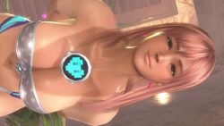 3d bare_shoulders big_breasts breasts cleavage collarbone dead_or_alive dead_or_alive_xtreme_venus_vacation earrings game_screenshot gameplay_mechanics heart_earrings herdoctore honoka_(doa) large_breasts leaning_forward long_hair navel pink_hair screencap screenshot seductive seductive_look seductive_smile sidelocks smile tan tan_body tan_lines tan_skin tanline tanlines tanned_female tecmo