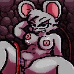 1:1 anthro anus bedroom_eyes black_eyes bodily_fluids crouching curvy_figure digital_media_(artwork) female fur genital_fluids genitals hi_res holding_object looking_at_viewer mammal mina_(mina_the_hollower) mina_the_hollower mouse murid murine narrowed_eyes neyusleep nipples pink_nose pixel_(artwork) rock rodent seductive smile smiling_at_viewer smirk smirking_at_viewer smug solo spread_legs spreading teasing thick_thighs vaginal vaginal_fluids voluptuous vulva weapon whip white_body white_fur wide_hips yacht_club_games