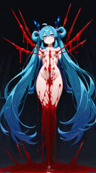 blood blue_eyes blue_hair boobs gore hatsune_miku impalement pussy