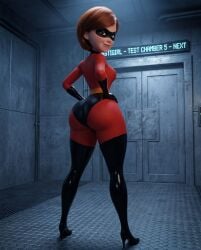 arrogant arrogant_female ass ass_focus big_ass big_ass_(female) big_ass_cheeks bodysuit brown_eyes brown_hair brunette bunker camera challenge challenge_accepted chamber confident curves curvy_female curvy_figure curvy_hips elastigirl eye_contact facility hand_on_hip helen_parr highheels huge_ass looking_at_viewer looking_back looking_back_at_viewer posing posing_for_picture posing_for_the_viewer red_clothing reporter round_ass round_butt science science_experiment sexy sexy_body superhero superhero_costume superheroine test_subject tight_clothes tight_clothing tight_fit turning_around turning_head underground wide_hips wide_thighs