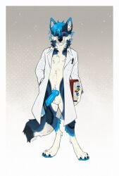 animal_genitalia animal_penis anthro balls barefoot big_penis black_body black_fur blue_body blue_fur blue_penis book border canid canine canine_genitalia canine_penis canis claws clothing coat digit_ring digitigrade doctor ear_piercing ear_ring erection ershd feet fur genitals gradient_background grey_background hand_in_pocket hi_res holding_book holding_object jewelry knot knotted_penis lab_coat lab_coat_only male male_anthro mammal multicolored_body multicolored_fur pawpads paws penis piercing pockets ring ring_piercing simple_background solo standing tan_body tan_fur toe_claws toe_ring toes topwear unprofessional_behavior white_background white_border wolf