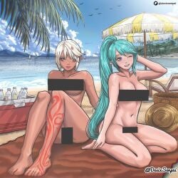 2d 2d_(artwork) 2d_artwork 2girls ;) ankles arm_support ass bar_censor bare_armpits bare_arms bare_belly bare_calves bare_chest bare_hands bare_hips bare_knees bare_legs bare_midriff bare_navel bare_shoulders bare_skin bare_thighs bare_toes bare_torso barefoot beach beach_background beach_setting belly belly_button big_boobs big_breasts blue-haired_female blue_hair breasts brown-skinned_female brown_skin brown_skinned_female busty busty_female busty_girl calves censored censored_breasts censored_genitalia censored_nipples censored_pussy censored_vagina cia_(hyrule_warriors) cleavage coast collarbone completely_naked completely_naked_female completely_nude completely_nude_female curvaceous curvaceous_body curvaceous_female curvaceous_figure curvaceous_hips curvy curvy_body curvy_female curvy_figure curvy_hips desixsenpai digital digital_art digital_drawing digital_drawing_(artwork) digital_media digital_media_(artwork) drawing duo elbows exposed exposed_armpits exposed_arms exposed_belly exposed_chest exposed_hips exposed_legs exposed_midriff exposed_navel exposed_shoulders exposed_skin exposed_thighs exposed_toes exposed_torso eye_closed feet female female_focus female_only fingers full_body fully_naked fully_nude grin grinning grinning_at_viewer groin hair_ornament hand_on_hair hand_on_head hand_on_leg hand_on_own_hair hand_on_own_head hand_on_own_leg head_tilt hi_res high_res high_resolution highres horizon hourglass_figure hyrule_warriors inframammary_fold knees knees_up lana_(the_legend_of_zelda) landscape large_boobs large_breasts lean_figure leg_tattoo legs legs_folded long_hair looking_at_viewer midriff multiple_females multiple_girls naked naked_female naked_woman narrow_waist navel no_shoes nude nude_female nudity ocean ocean_background one_eye_closed one_eye_open outdoor outdoor_background outdoor_nudity outdoors outside outside_nudity parasol parted_lips ponytail purple-eyed_female purple_eyes red-eyed_female red_eyes red_tattoo sand sea sea_background seaside seiza short_hair shoulders sitting sitting_on_ass sitting_on_floor sitting_on_ground sitting_on_knees sky_background slender_body slender_waist slim_female slim_waist smile smiley_face smiling smiling_at_viewer summer_setting tattoo tattoo_on_leg tattoo_on_legs tattooed tattooed_female tattooed_girl tattooed_leg tattooed_legs thick_thighs thighs tied_hair tilted_head toes topless topless_female touching_hair touching_head touching_leg underboob water white-haired_female white_hair wide_hips wink winking winking_at_viewer winking_eye yokozuwari