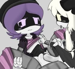 1futa 1girls basic_background clothing crying cyn_(murder_drones) futa_on_female futanari glitch_productions lifting_own_clothes lifting_shirt lifting_skirt murder_drones purple_eyes purple_hair spread_legs tongue_out uzi_(murder_drones) uzi_doorman vaginal_penetration yellow_eyes