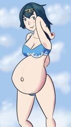 aged_up bikini blue_eyes blue_hair lana_(pokemon) pokemon pokemon_sm pregnant pregnant_belly pregnant_female solo solo_female solo_focus trial_captain trial_captain_lana