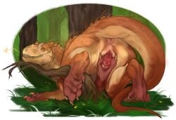 2026 animal_genitalia animal_vulva anus bedroom_eyes branch butt butt_focus claws colored countershading dewclaw digital_media_(artwork) digital_painting_(artwork) dinosaur emanata feet female feral flower fog foggy_background forest forest_background genitals geometric_background grass green_eyes hair_strands heart_symbol hi_res indominus_rex jurassic_park jurassic_world light_body light_scales looking_at_viewer looking_back lying narrowed_eyes on_front on_ground orange_body orange_scales outside painting_(artwork) paws plant prehistoric_species presenting presenting_hindquarters presenting_vulva reptile ridges saurischian scales scalie seductive shaded simple_background skific smile smirk solo spread_vulva spreading tail teeth theropod tree universal_studios vaginal vulva yellow_flower