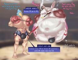 abs animal_head animal_humanoid anthro athletic athletic_humanoid athletic_male avian beak belly big_belly big_moobs big_muscles big_nipples big_pecs bird blade blue_body blue_feathers blush bobthetanuki bodily_fluids bulge chest_harness dialogue duo english_text feathers feet for_a_head fur gameplay_mechanics harness huge_muscles huge_pecs humanoid hybrid hyper hyper_muscles hyper_pecs lagomorph leporid male male/male mammal markings moobs muscular nipples overweight overweight_anthro overweight_male pecs rabbit scar scarred_body shangri-la_frontier smoking_pipe sunraku sweat sweatdrop sweaty_body text vysache white_body white_fur