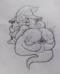 1girls anus areolae black_and_white blush blushing booty breasts chubby chubby_female disembodied_hand disembodied_hands female ghost_tail gloves grey_scales hair_covering_eyes long_hair mario_(series) monochrome nintendo nipples paper_mario pencil_(artwork) rand0m_293 shadow shadow_creature sideboob simple_background smiling traditional_media_(artwork) trans_woman vivian_(paper_mario)