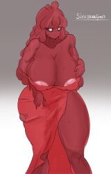 areola_slip big_breasts breasts breasts_bigger_than_head curvaceous curvy dress female full_body huge_breasts large_areolae large_breasts lobotomy_corporation long_hair melting_love milf milf_body nipple_slip nipples_bulge no_bra project_moon red_dress ripped_clothing sirosawatyan skin_tight slime slime_girl solo_female