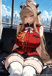1girl ai_assisted ai_generated aiguillette amagi_yukiko antenna_hair bare_shoulders black_skirt blush bow breasts brown_eyes brown_hair cloud curvaceous curvy curvy_female curvy_figure female hair_bow huge_breasts large_breasts long_hair looking_at_viewer miniskirt miyuai pleated_skirt ponytail ribbon sento_isuzu sitting skirt sky sleeveless solo thick thick_ass thick_butt thick_hips thick_legs thick_thighs thighhighs thighs very_long_hair voluptuous voluptuous_female white_legwear white_neckwear wide_hips wide_thighs