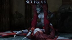 3d 4k amazon_position black_nipples blender blizzard_entertainment cydristrasz dracthyr dragon furry_female scalie straight warcraft worgen world_of_warcraft zenesha zenesha_winterhowl