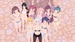 amasawa_ichika black_hair blonde_hair blue_hair brown_hair classroom_of_the_elite group himeno_yuki_(cote) horikita_suzune ibuki_mio ichinose_honami_(cote) kamuro_masumi karuizawa_kei kiryuuin_fuuka koikatsu lingerie outside pink_hair posing_for_picture purple_hair schoolgirl wang_mei-yu youkoso_jitsuryoku_shijou_shugi_no_kyoushitsu_e