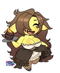 barmaid barmaid_outfit chibi gloomymaid goblin goblin_female green_skin huge_breasts nipples original shortstack tagme tyoinked