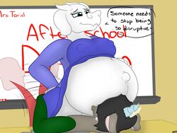 4:3 anthro belly big_belly boss_monster bovid caprine duo female hi_res hyper hyper_belly mammal pregnant ready_to_pop solo_focus teacher toriel undertale undyingwolf video_games