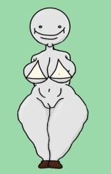 ass_bigger_than_head big_ass big_breasts boots bra_only breasts green_background no_arms no_panties original_character shortstack smiling smiling_at_viewer vagina vagina_out white_skin yellow_bra