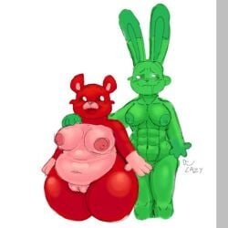 anthro anthro_on_anthro anthro_only bear bobby_bearhug bunny critters_(poppy_playtime) domestic_rabbit furry_only green_body green_fur green_skin hoppy_hopscotch hoppy_hopscotch_(poppy_playtime) mrlittlesheep no_humans pink_belly poppy_playtime poppy_playtime_(chapter_3) rabbit red_body red_fur red_skin sex smiling_critters tagme