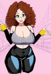 autumn big_breasts cleavage curly_hair curvy green_eyes long_hair oc original_character ssktch tank_top tight_clothing toweldude